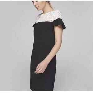 karl lagerfeld lace trimmed floral applique black dress size 2
